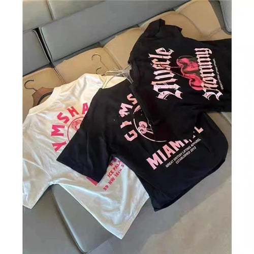The 2025 Bestseller Pure New Fitness T-shirt with A Sporty Short-sleeved Latte Top Is Loose and Sporty Women Clothing Harajuku